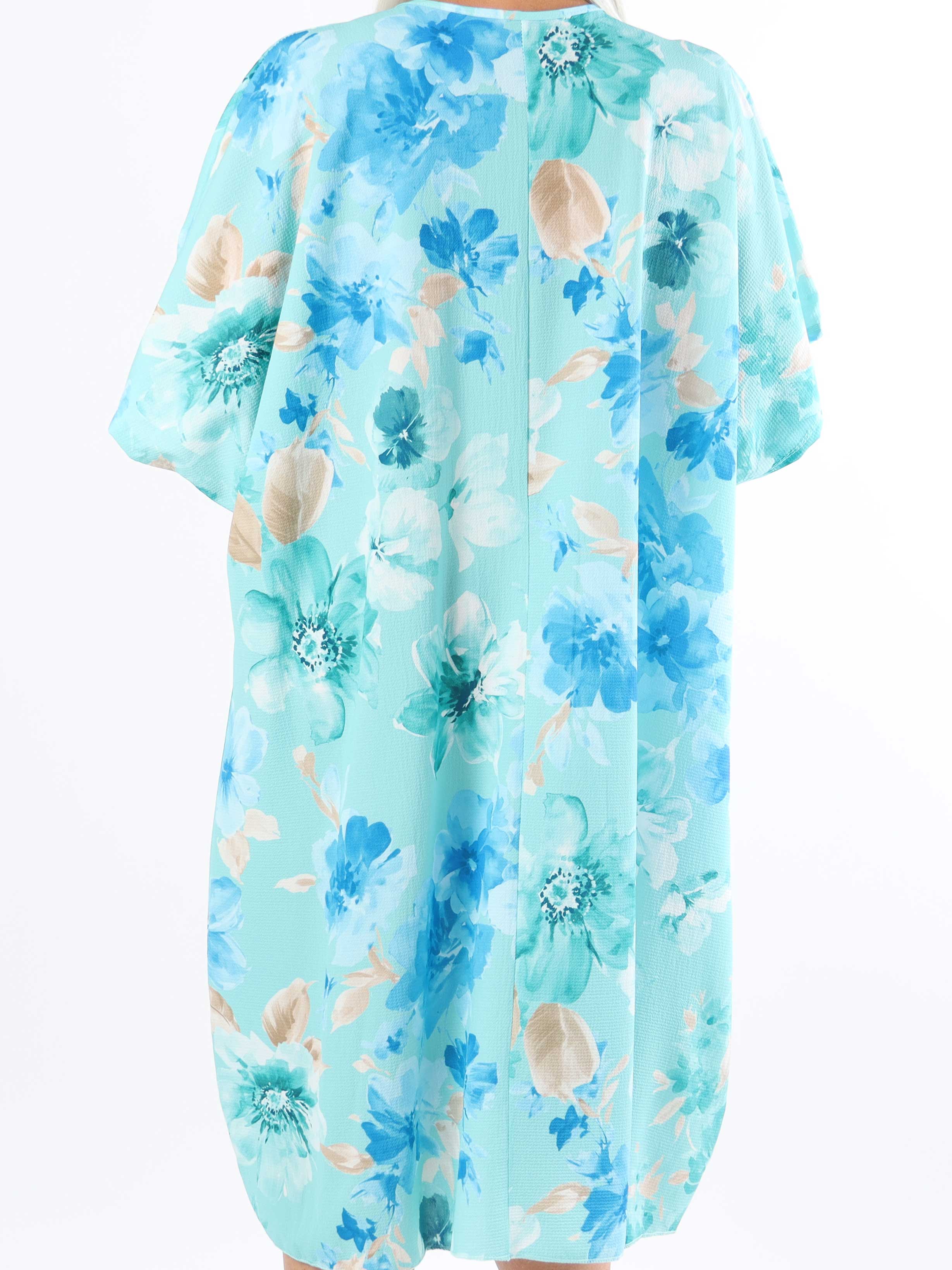 Mallie - Plus size skjortekjole med blomsterprint med v-udskæring